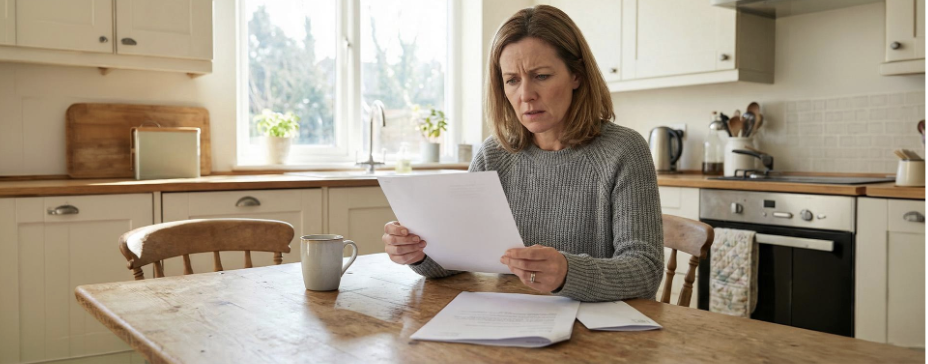 Employee reviewing difficult paperwork at home